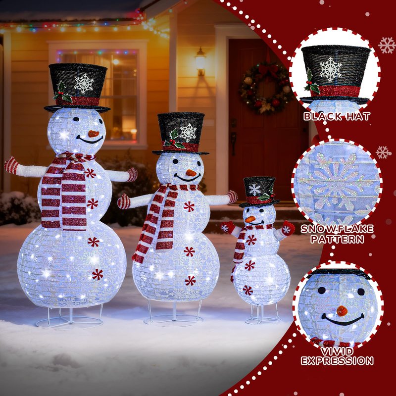Zeravica Led Snowman Outdoor Decorations, 3PCS Cool White Lighted Snowman for Yard, Patio, Garden - Collapsible for Easy Storage Holiday Christmas Decor