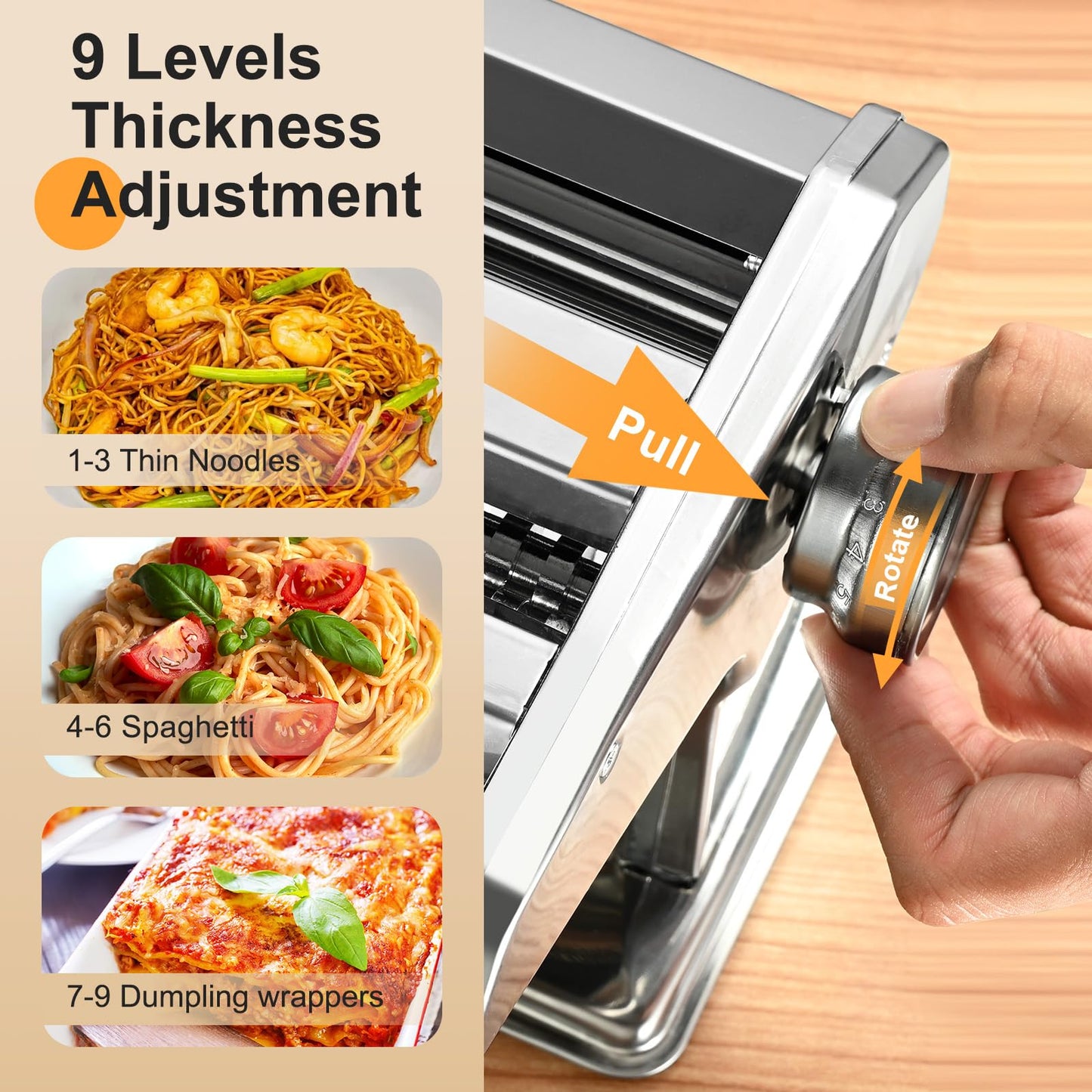 FrutPunch Manual Pasta Maker Machine, 9 Adjustable Thickness Settings, Roller and Cutter for Spaghetti, Fettuccine, Lasagna