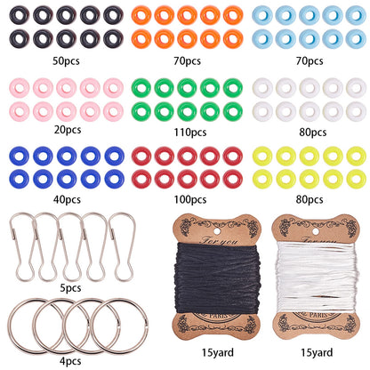 SUNNYCLUE 1 Box DIY 8 Pairs 620Pcs Bead Pets Kit 8mm Large Pony Beads Assortment Box Set with Keyring & Key Clasp, Polyester Cord, Beads Art Crafts for Adults with Instruction Christmas Craft Gift