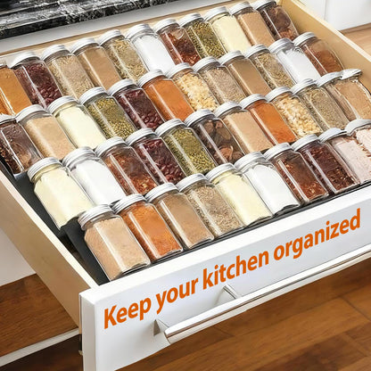 Pesilo Spice Drawer Organizer, 4 Tier- 6 Pack Drawer Seasoning Organizers, Kitchen Spice Rack Tray Expandable From 12" to 24", Black Spice Rack Insert for Cabinet Countertop(Jars Not Included)