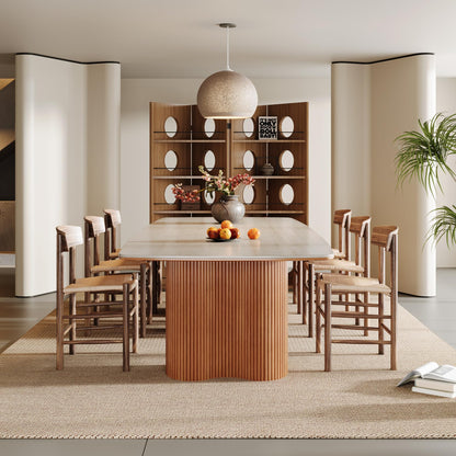 Tribesigns 78.7" Sintered Stone Dining Table for 8-10，Luxury Rectangular Kitchen Table with Solid Wood Legs, Mid-Century Dining Room Table for Living Room