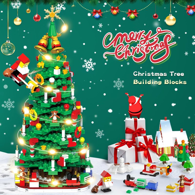 Advent Calendar 2025 Adult Kids Girls Boys Teens Women Men Christmas Tree Building Set,24 Boxes 1100+ Pcs Christmas Countdown Calendar Building Blocks with LED Light stocking stuffers for kids