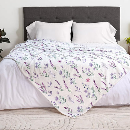 Bestraily Purple Lavender Floral Throw Blanket Flower Botanical Throw Blankets Ultra Soft Cozy Flannel Throw Blanket Lightweight Fleece Fuzzy Plush Throw Blankets for Bed Chair Couch 60" X 80"