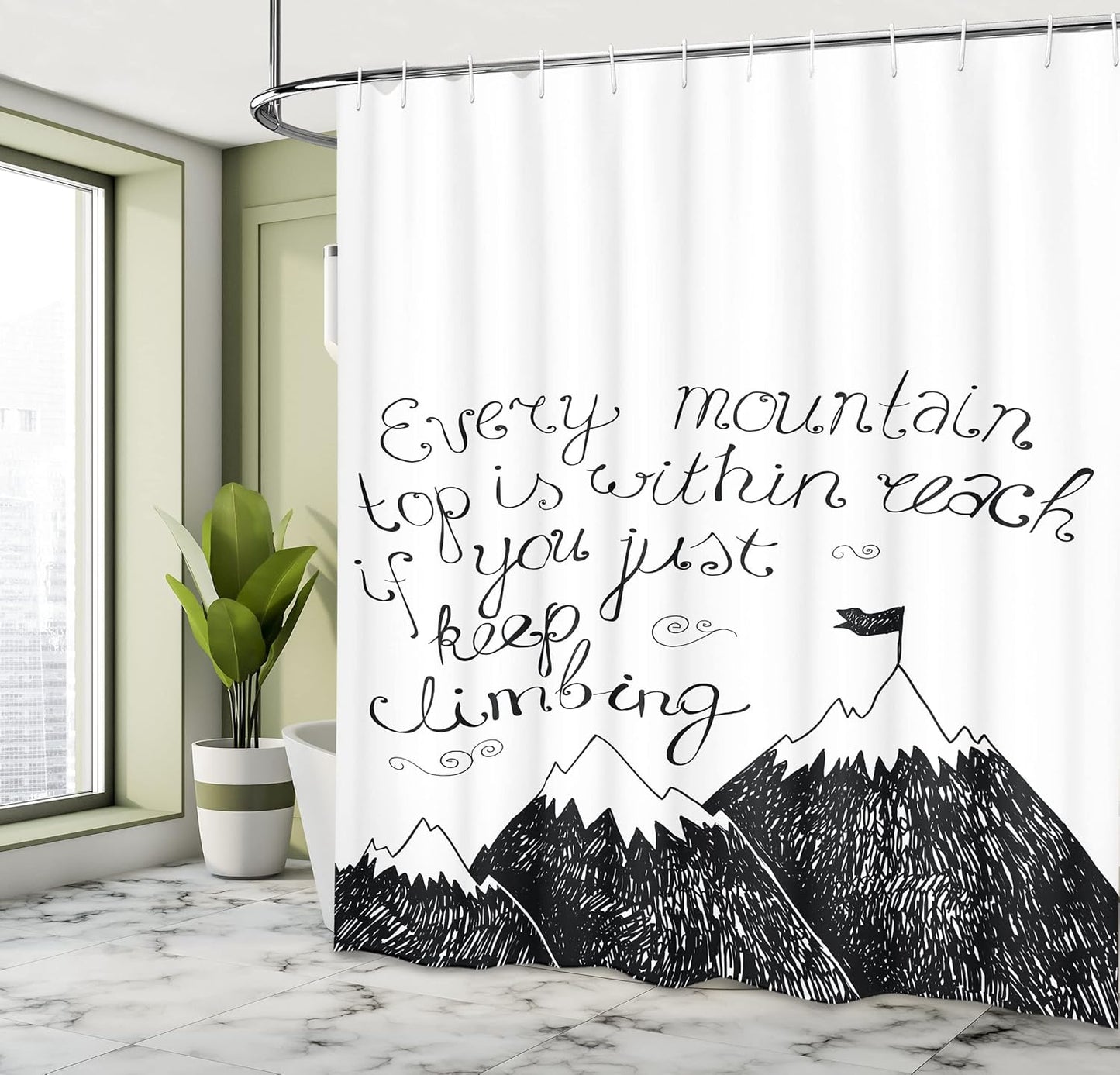 Ambesonne Wording Shower Curtain, Sketchy Mountains Hand Writing Style Letters, Cloth Fabric Bathroom Decor Set with