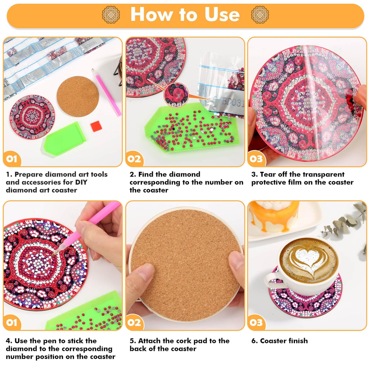 Caffox 20 Pieces Diamond Art Painting Coasters Kit with Holder, Diamond Art Coasters, DIY Diamond Art Crafts Projects, Diamond Art Kits for Adults and Beginners(Mandala Style)
