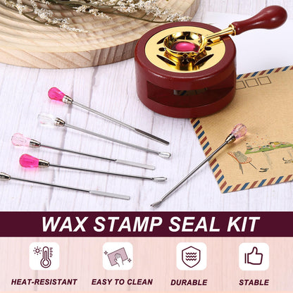 PATIKIL Wax Stamp Seal Kit, Wax Seal Kit Include Sealing Warmer, Melting Spoon, Candles, Stick, Retro Melt Stove Pot Furnace Tool for Envelope Letter Mailing Crafts DIY, Blue