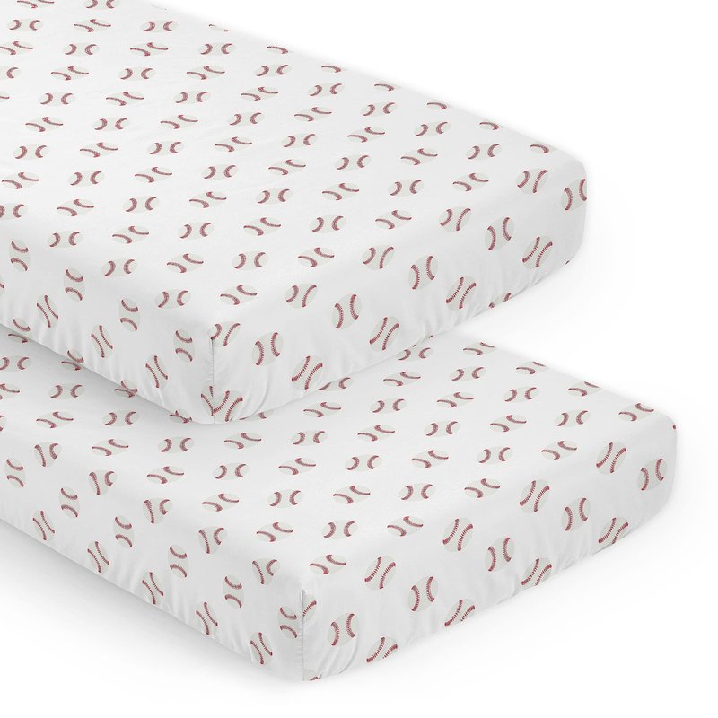 Sweet Jojo Designs 2-Piece Baby Crib Sheets Set (Red and White Baseballs) for Boys, Infant Nursery, Toddler Room - Fitted, Standard Size (Sport, Americana, Classic, Athlete, Sports Theme, Base Ball)