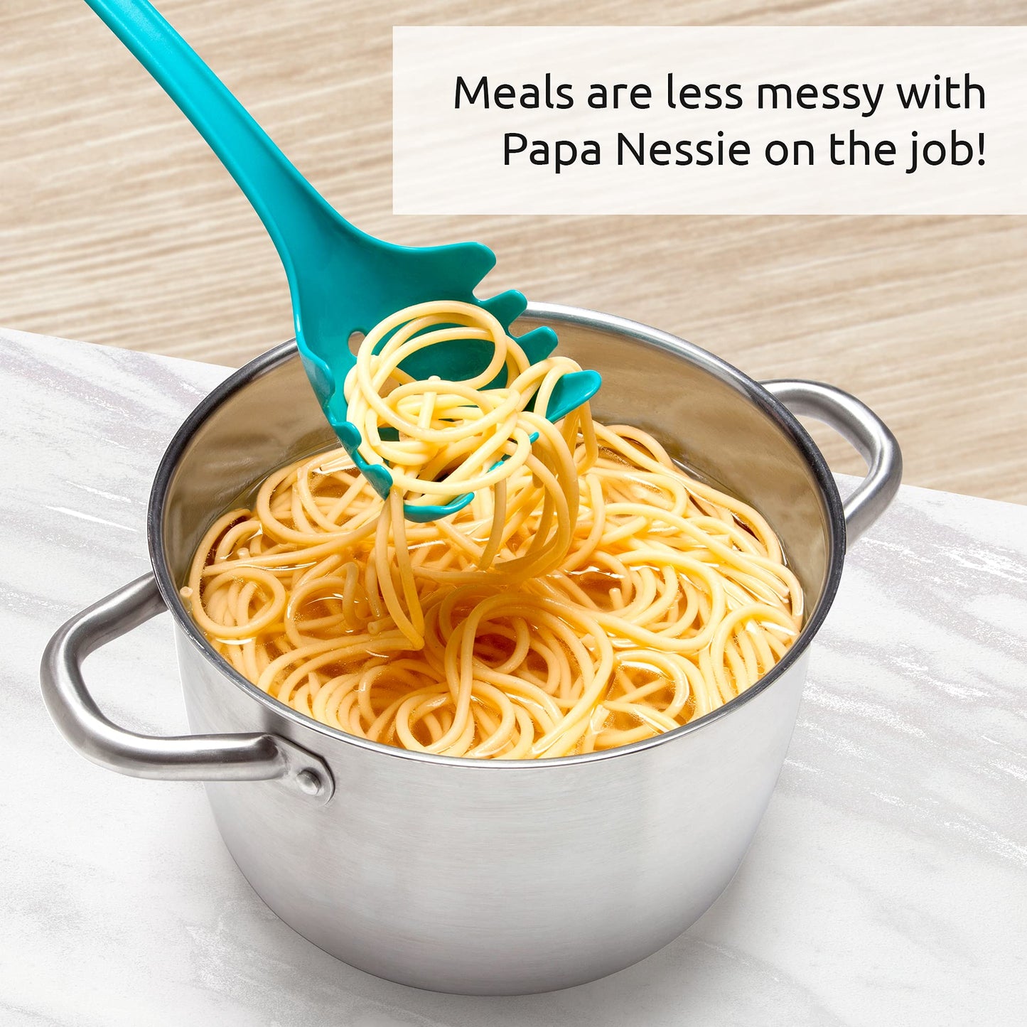 OTOTO Papa Nessie Pasta Server, Spaghetti Spoon - Food Grade & BPA Free Pasta Spoon Server - Dishwasher Safe & Heat Resistant Spaghetti Server, Pasta Fork 11.22x3.35x2.17 in