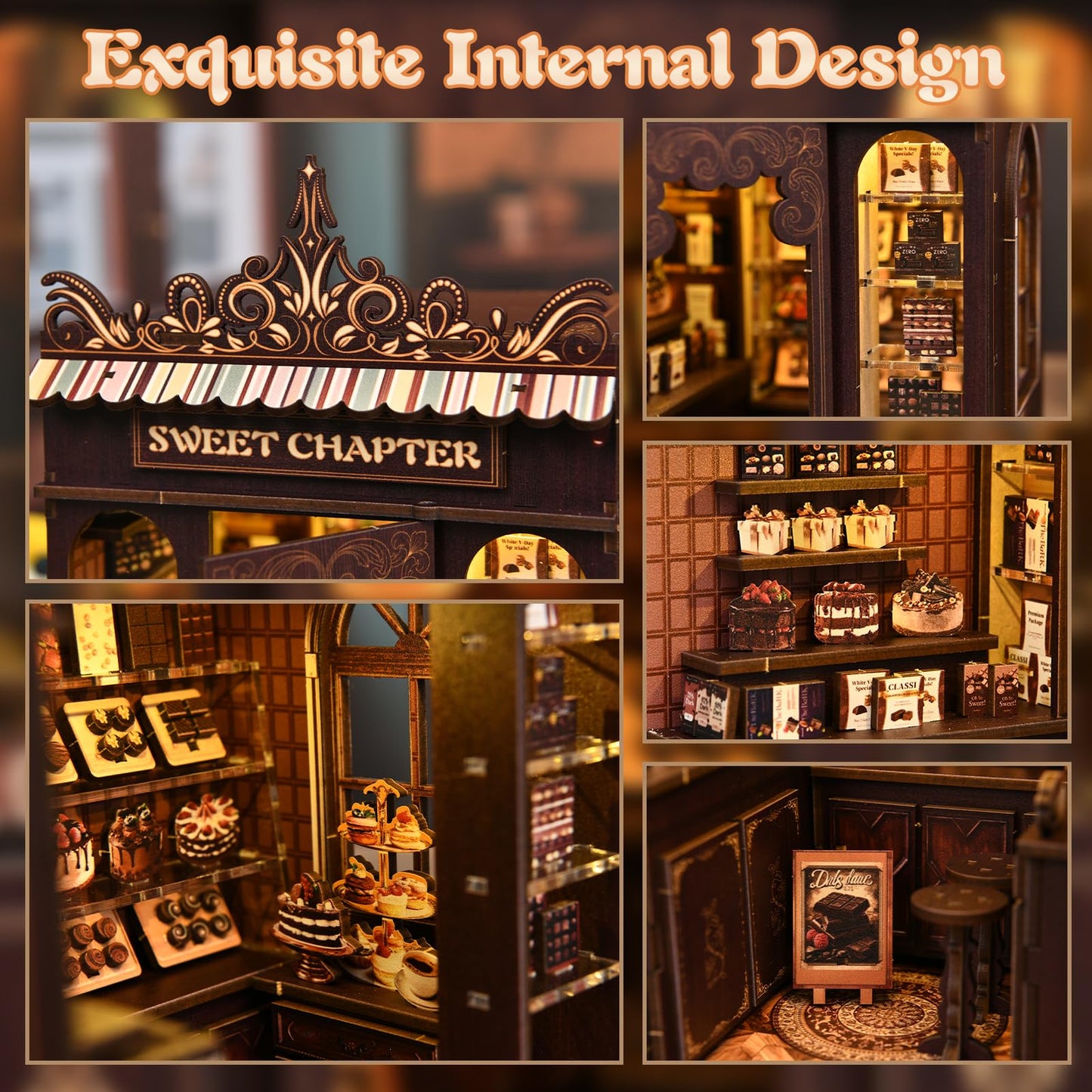 KERNOWO Book Nook Kit, DIY 3D Wooden Puzzles for Adults, Teens and Beginners, Miniature Tiny House Kit for Bookshelf Decor, Bookish Gift for Family, Friends, Book Lovers (Sweet Chapter)