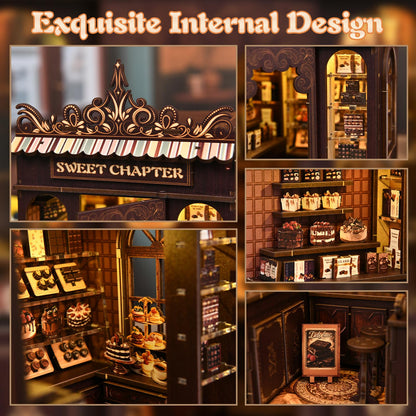 KERNOWO Book Nook Kit, DIY 3D Wooden Puzzles for Adults, Teens and Beginners, Miniature Tiny House Kit for Bookshelf Decor, Bookish Gift for Family, Friends, Book Lovers (Sweet Chapter)