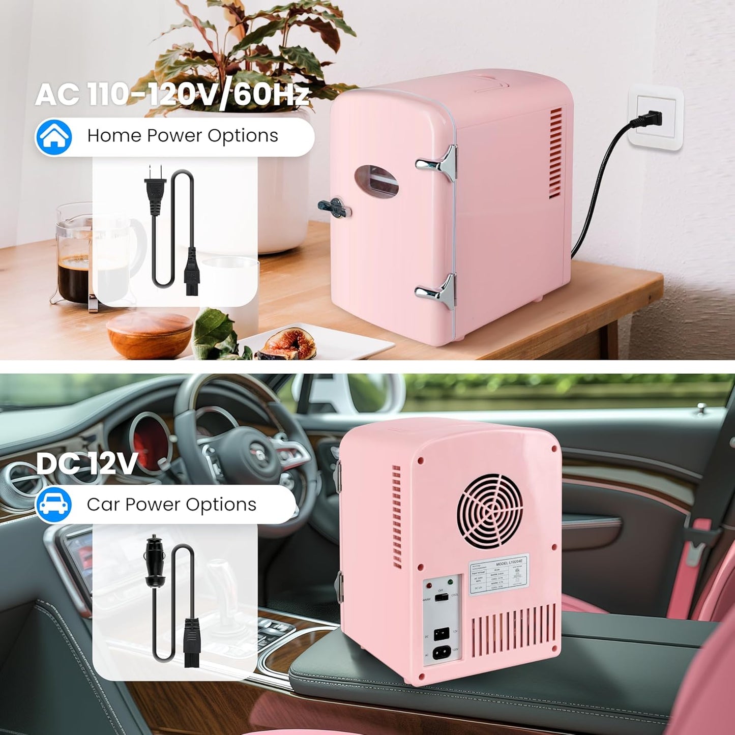 HealSmart 4 Liter Portable Mini Fridge - 6 Can Cooler and Warmer with Observation Window, Eco Friendly, Pink
