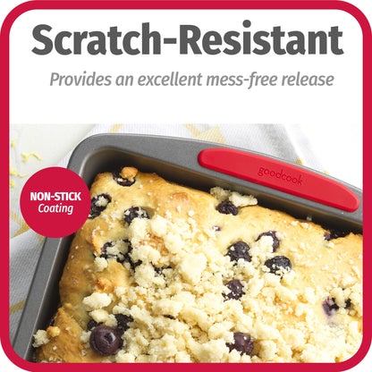 GoodCook MegaGrip Baking Pan with Silicone Grip Handles Square Non-Stick Heavy-Gauge Steel Cake Pan Baking Dish for Brownies Bread Cake Baked Goods & More, Dishwasher Safe, 8x8-Inch,