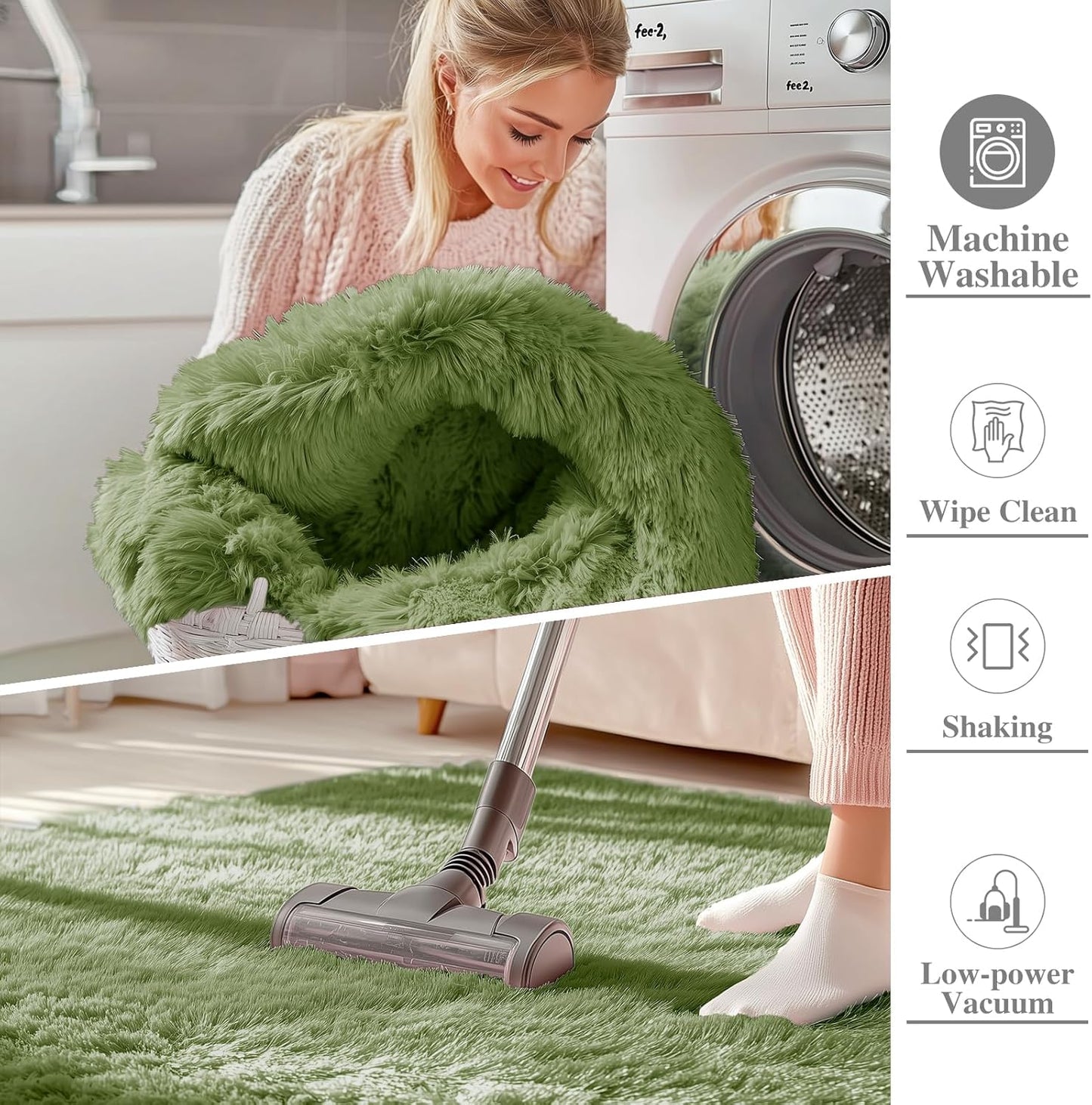 OLANLY Large Area Rug - Soft Fluffy Shaggy Carpet for Living Room & Bedroom | 8x10 Green Design