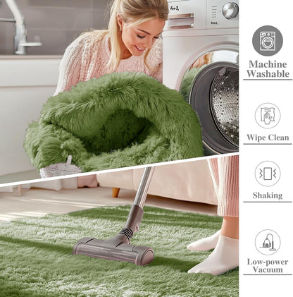 OLANLY Large Area Rug - Soft Fluffy Shaggy Indoor Carpet for Living Room & Bedroom | 5x8, Green