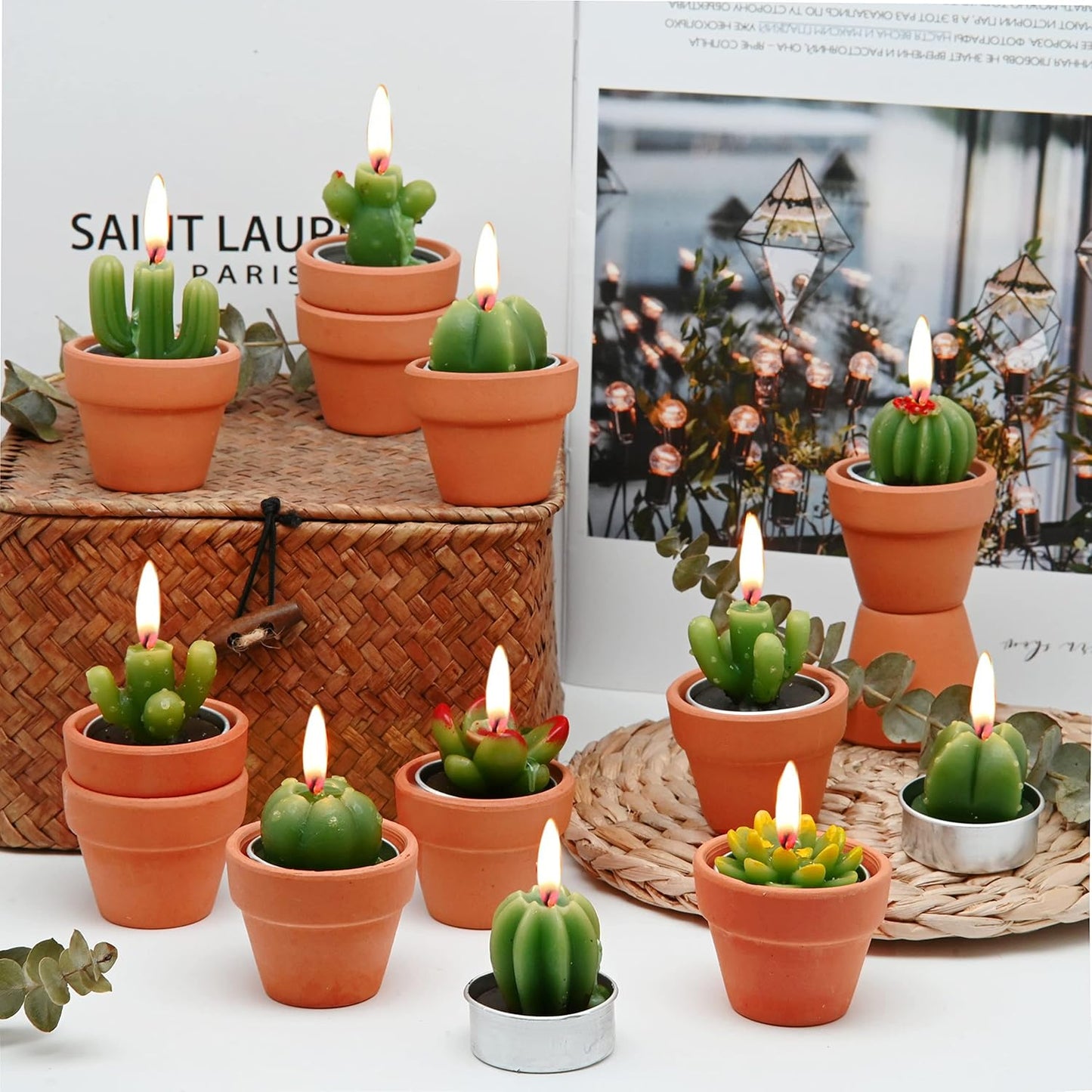 Succulent Candles, Novelty Cactus Tealight Candle Decorations for Baby Shower Party Favors, Terrarium Cacti Home Decor