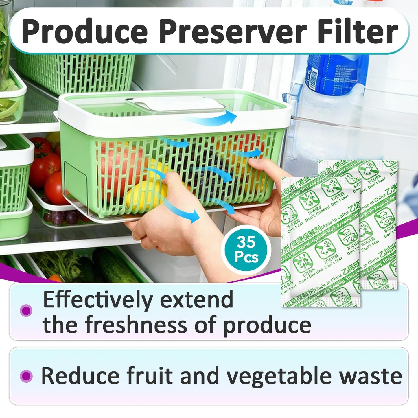 35 Pcs Carbon Filter Refills Compatible with OXO GreenSaver Produce Keepers and Crisper Inserts, Activated Carbon to Keep Fruits Fresh, Also for Bluapple Produce Saver Balls and Other Produce Savers
