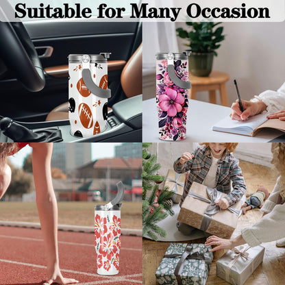 Tswofia 30 Oz Sublimation Tumblers Blank with Portable Handle, Stainless Steel Sublimation Cup with Straw Leakproof Flip, Individually Boxed (4 Pack)