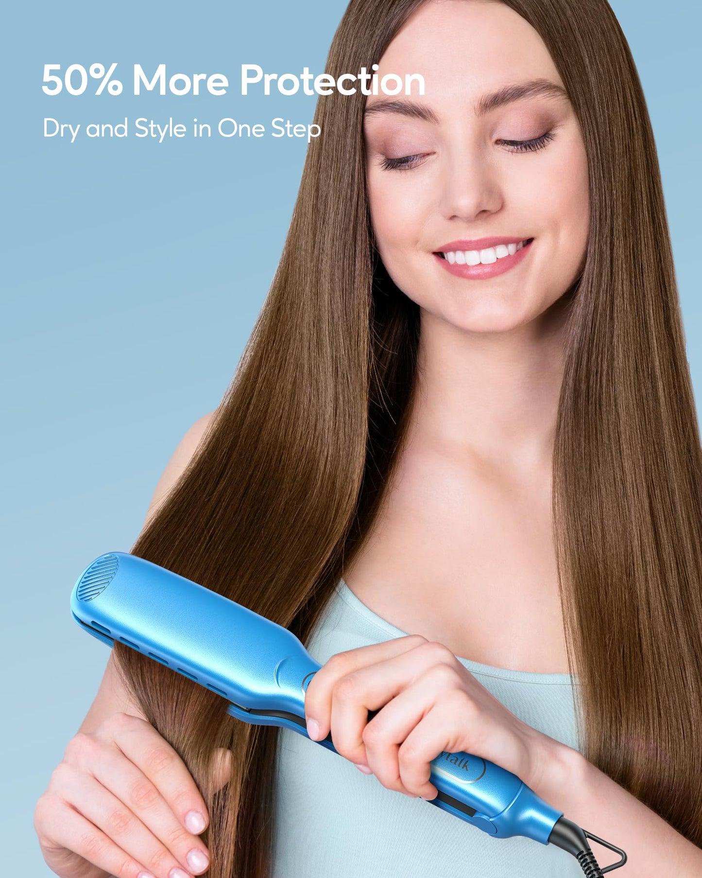 Wavytalk Wet to Straight Hair Straightener, Titanium 1.75 Inch Vent Sesh Wide Flat Iron, Straightener for Damp or Dry Hair with Dual Voltage Leave Silky & Smooth, Black