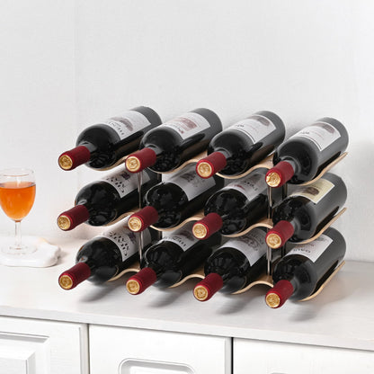 TRUDING Countertop Wine Rack - 12 Bottle Freestanding Wine Bottle Holder Stand - 3 Tier Wooden Wine Storage Rack - Wavy Wine Organizer for Cabinet Pantry Home Kitchen Bar