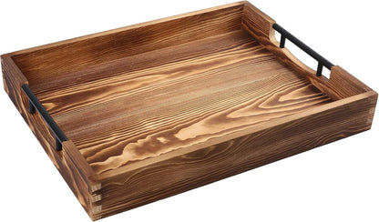 17x13'' 2 LotFancy Large Ottoman Tray for Living Room, Wood Serving Tray with Handles, Home Dcor for Coffee Table