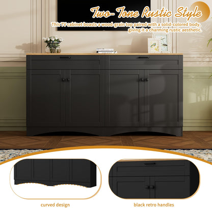 Merax Modern TV Stand Consoles for TVs up to 70'', Mid-Century Solid Wood Entertainment Center with Storage Cabinets, Practical Media Console for Living Room, Bedroom, Black