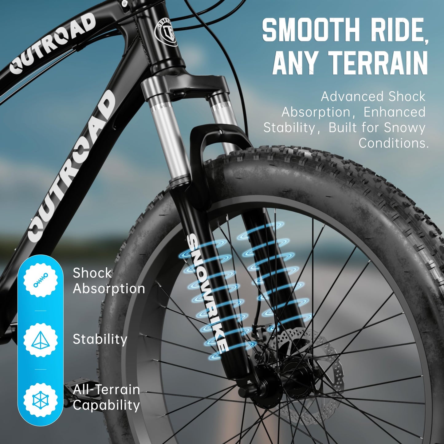 MarKnig 26 inch Fat Tire Mountain Bike with 4 inch Knobby Tires, 21 Speed MTB with Dual Disc Brake for Adults, Anti-Slip Bicycle, Black