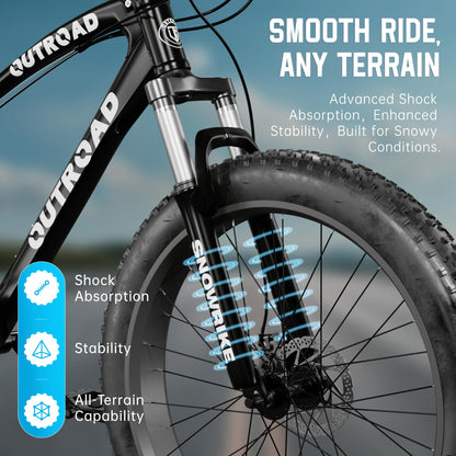 MarKnig 26 inch Fat Tire Mountain Bike with 4 inch Knobby Tires, 21 Speed MTB with Dual Disc Brake for Adults, Anti-Slip Bicycle, Black