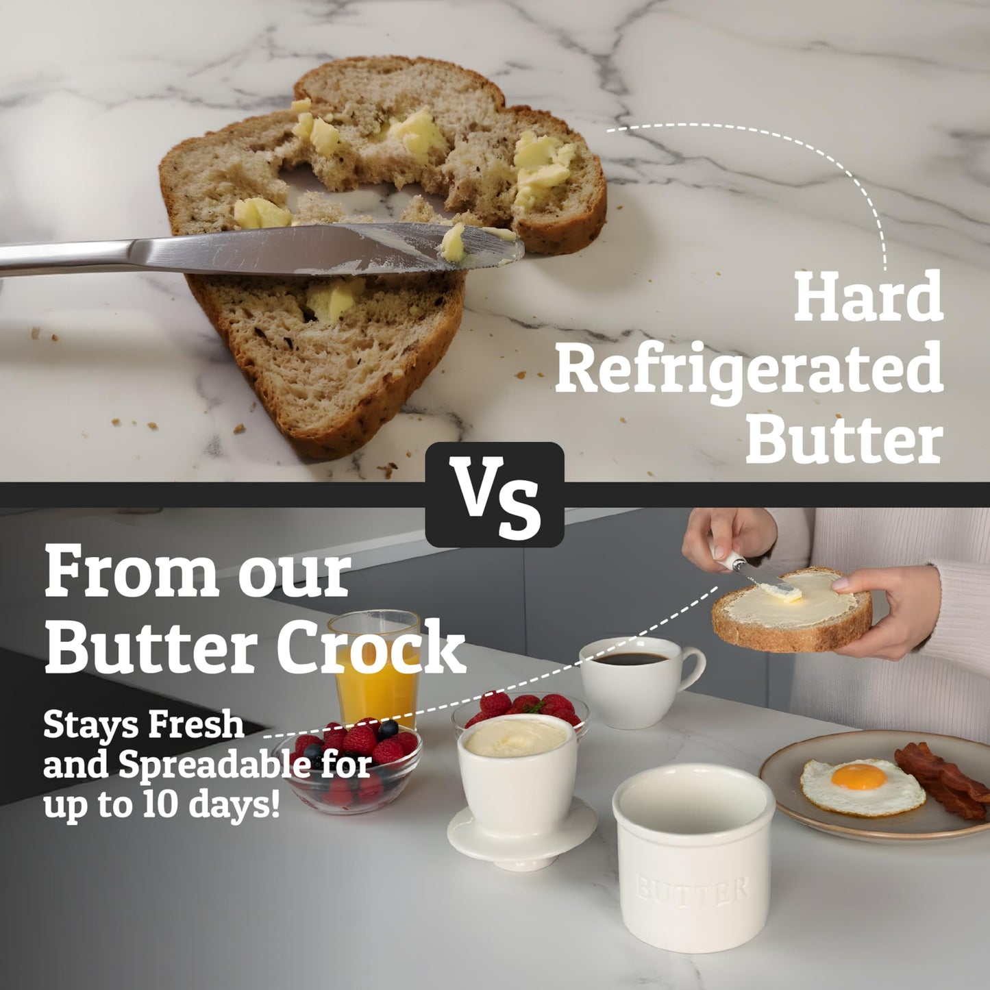 Priority Chef Butter Crock with Lid with Water Line, Ceramic French Butter Dish to Leave On Counter, White