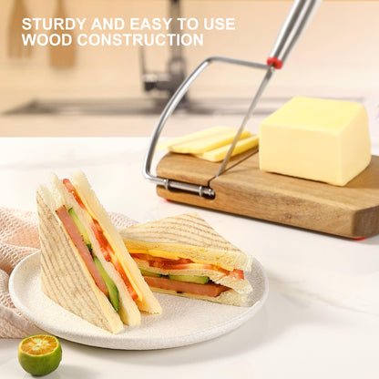 DGLOZE Wooden Cheese Slicer, Cheese Cutter Board with Stainless Steel Blade for Block Cheese, Vegetables, Butter, Sausages, Bread