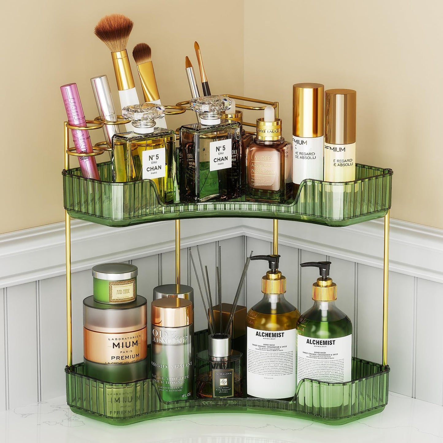 2-Tier Counter Countertop EUHOME Corner Bathroom Organizer Makeup Cosmetic Storage, Tool-Free Installation Acrylic
