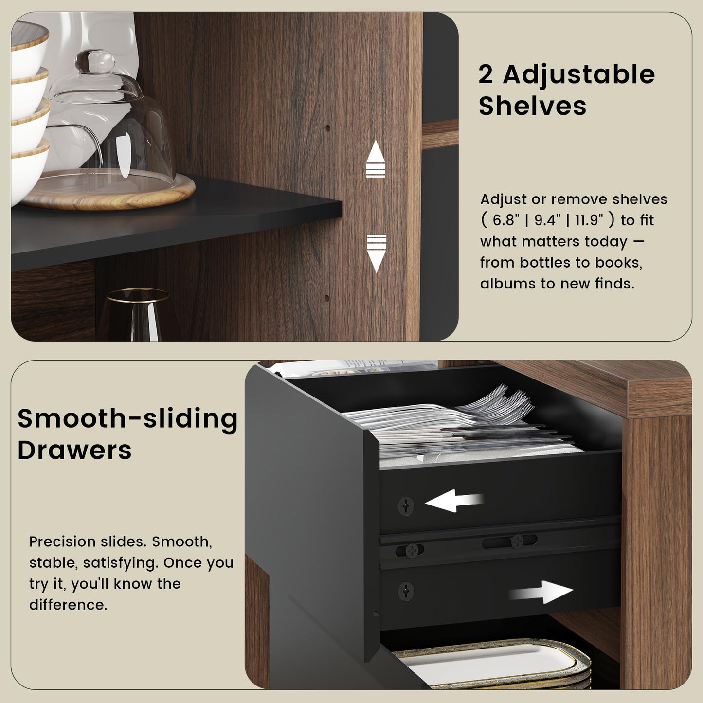 ModernMate 60" File Cabinet with 3 Drawer, Large Storage Sideboard, Filing Cabinet with Built-in Outlet and Adjustable Shelf for Living Room Study Home Office, 15.4" D x 60.2" W x 31.5" H