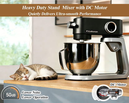 Kraftsman All Metal Stand Mixer 5.3 Quart with 4 Stainless Steel Attachments, Heavy Duty Dough Mixer with DC Motor, Lower Noise, Verstile Mixer with Power Hub, 8-Speed & Timer (Black)