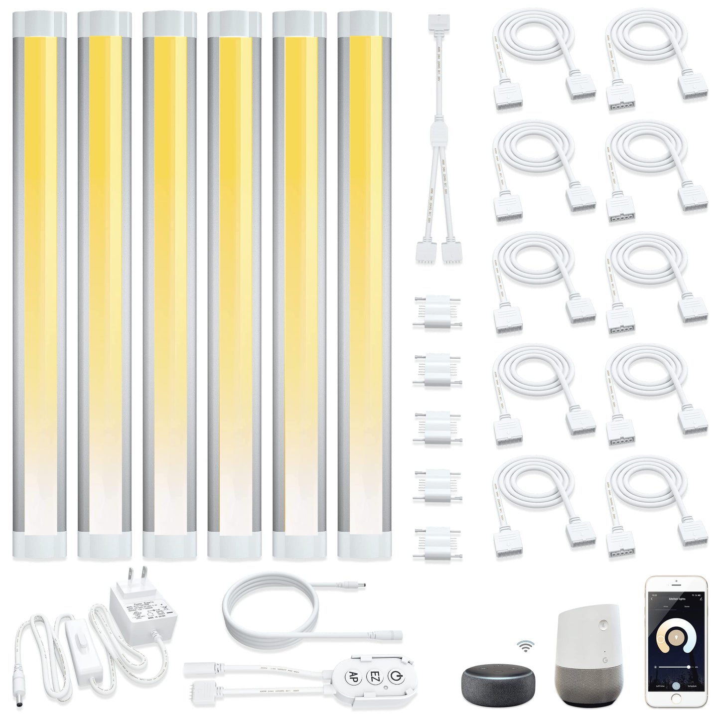 Smart Cabinet Lights Under Counter LED Lighting Dimmable Strip Lights, Warm, Daylight, Cool White Adjustable Light Bar,Compatible with Alexa,Google Assistant,Phone App,for Kitchen Cupboard,Shelf,6pcs