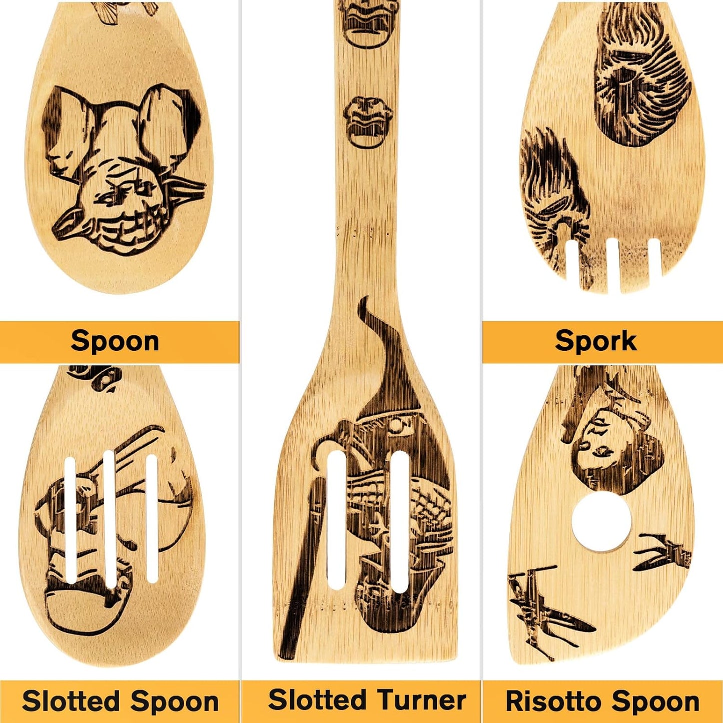 Star War Wooden Spoons Kitchen Cooking Utensils, Bamboo Utensil Set for Cooking, Heat Resistant for Non-Stick Cookware