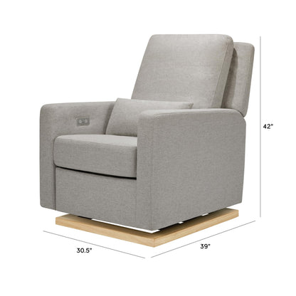 Babyletto Sigi Electronic Power Recliner & Swivel Glider with USB Port in Performance Gray Eco-Weave with Light Wood Base, Water Repellent & Stain Resistant, Greenguard Gold and CertiPUR-US Certified