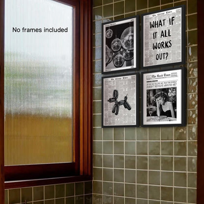 NaZaUK Funky Retro Y2K Wall Art - Black & White Newspaper Posters Set of 4 | Trendy Bedroom Decor 8x10 Unframed