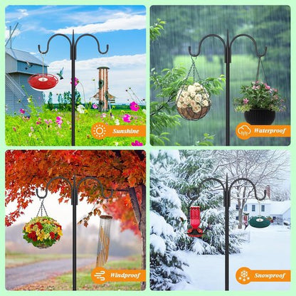 Feed Garden Adjustable Double Shepherds Hook - 76 Inch Heavy Duty Bird Feeder Pole | 5 Prong Base for Hanging Plants & Lanterns (2 Pack)