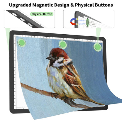 Phylosal Rechargeable A4 LED Light Pad for Diamond Painting, Ultra-Thin Magnetic Tracing Light Box for Drawing, Diamond Art Light Board with Side Button, Super Bright Light Table for Sketching (Black)