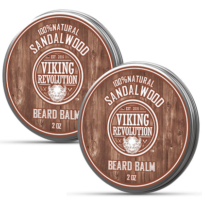 Viking Revolution Sandalwood Beard Balm for Men (2oz) and Sandalwood Beard Oil (1 fl oz) Bundle - With Argan and Jojoba Oils - Soften and Moisturize - Stocking Stuffers for Men