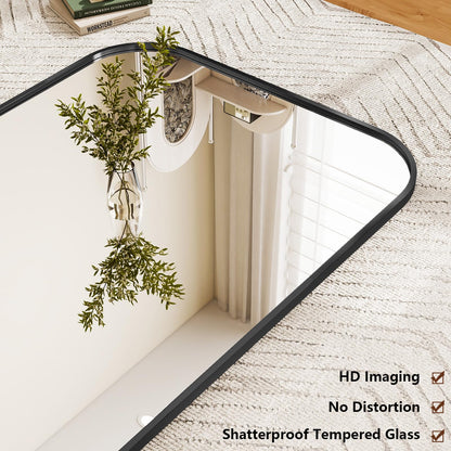 Riskioir Full Length Mirror 81"x41" Arched Floor Standing Large Mirrors Full Body Mirror with Stand - with Aluminum Frame for Bedroom Living Room, Black