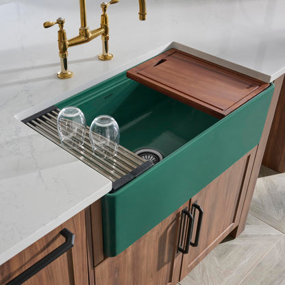 Ruvati 33 inch Fireclay Workstation Emerald Green Farmhouse Kitchen Sink Apron Front Single Bowl - RVL2387EG