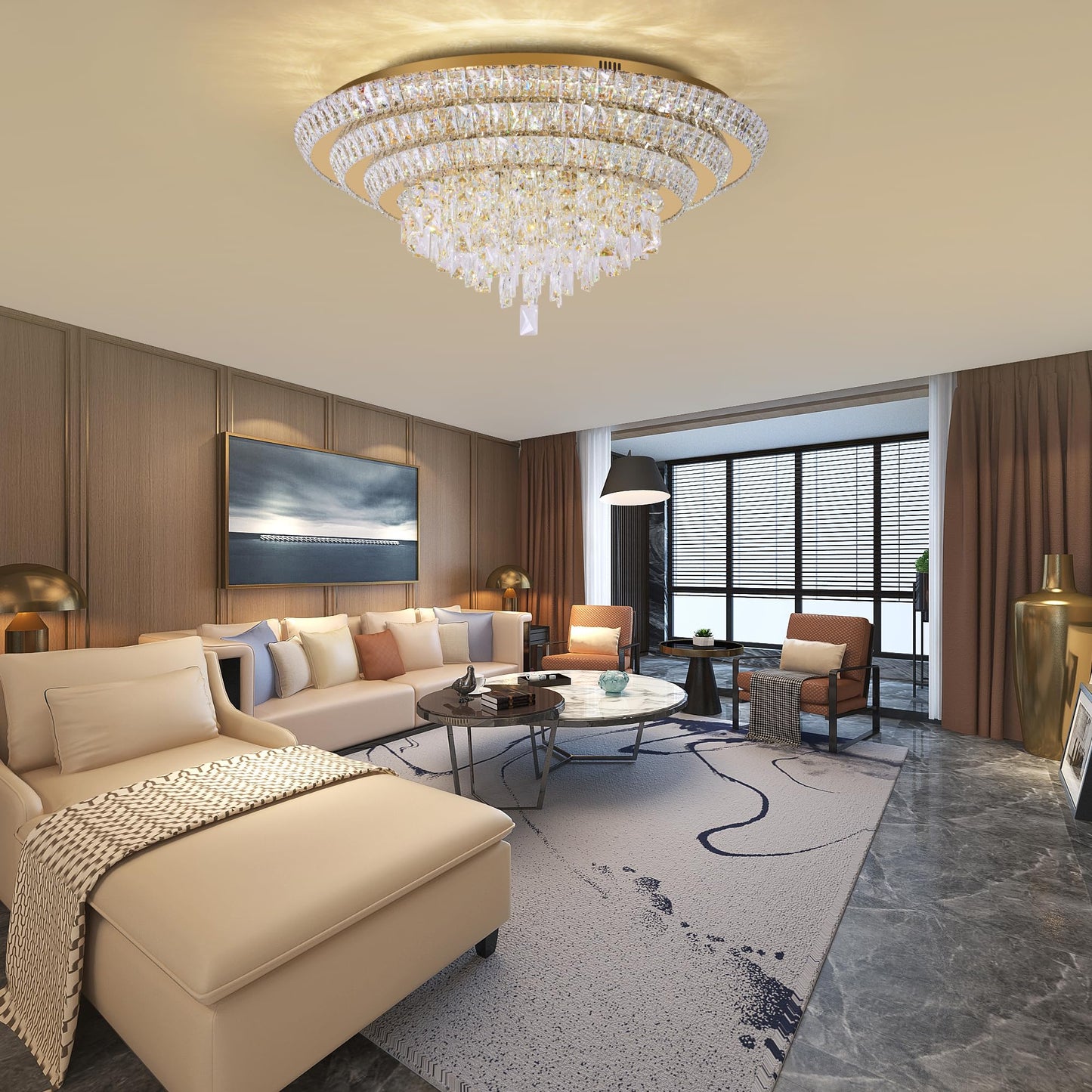 30 inch Crystal Gold Ceiling-Light Flush Mount With Remote Control and APP, 3CCT Dimmable & Brightness Adjustable, Modern Crystal Raindrop Chandeliers for Bedroom Hallway Dinning Room Living Room