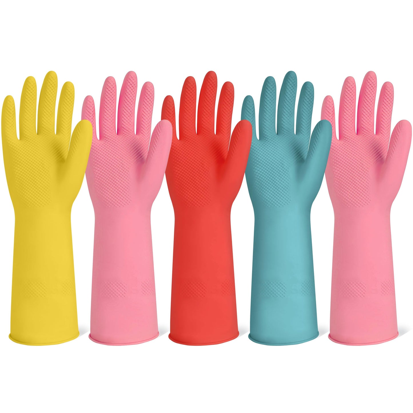 Xgunion Rubber Cleaning Gloves for Dishwashing-5 Pairs Colorful Reusable Household Cleaning Glove for Washing Dishes and Kitchen Cleaning Non-Slip Grip Dish Gloves for Women Men (Medium)