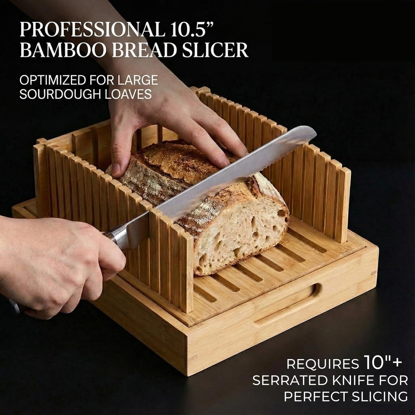 10.5" Bamboo Bread Slicer for Homemade Bread - Sourdough Slicing Guide with Crumb Catcher & Stable Mortise-Tenon Structure