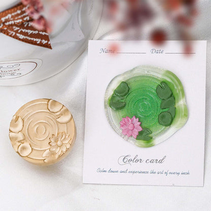 Ychostamp Wax Seal Stamp, Lotus Pond Sealing Wax Samp, Blooming Lotus with Lily Pads and Water Ripples, 3D Tranquil Nature Scene Seal