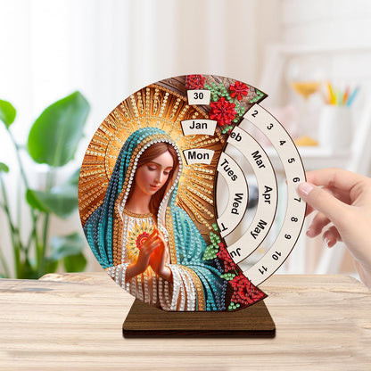 F-CANLAN 5D Diamond Painting Decorations Ornaments - Virgin Mary Pray Calendar Decorated Desktop Diamond Dots Arts Crafts Set Virgin Mary Calendar Decorated Desktop Paint with Diamonds (19X18 CM)