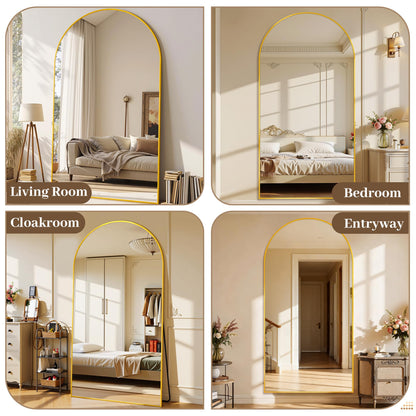 Suidia Arched Oversized Full Length Mirror Floor 82"x44" - Large Freestanding Full Body Mirror with Aluminum Alloy Frame, Tempered Glass, Gold, Leaning/Wall Mounted for Bedroom, Living Room, Entrance