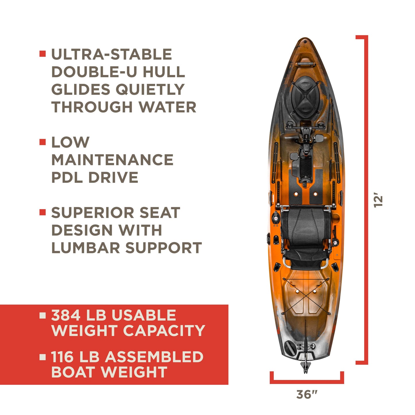Old Town Sportsman PDL 120 Pedal Fishing Kayak (Ember Camo)