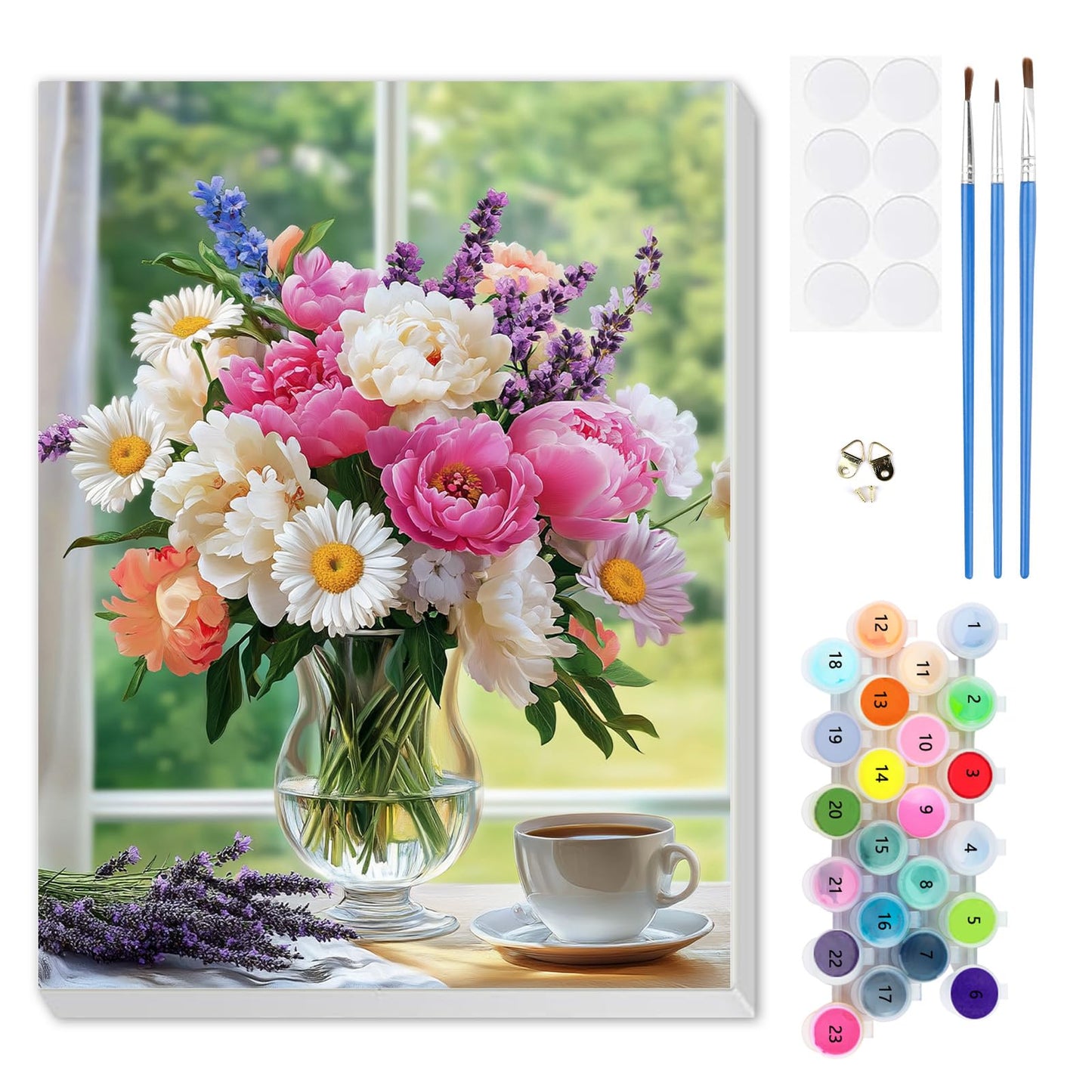 MEIYUDA Flowers Framed Paint by Numbers Adult Kit, DIY Flowers Vase Paint by Numbers with Frame, DIY Oil Painting by Number Kits for Home Wall Decor and Presents 12x16In