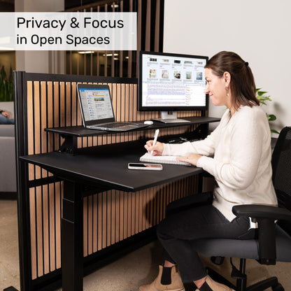 Grove Modular Wall | Room Divider with Faux Wood Slats, Sound Dampening Panels | Expandable Office Partition for Privacy & Stability (70" x 48")